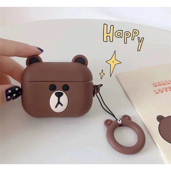 Cute Brown Bear Apple AirPods Pro (Gen 1&2) Case Cover with Ring - Silicone Case - Picture 2 of 2